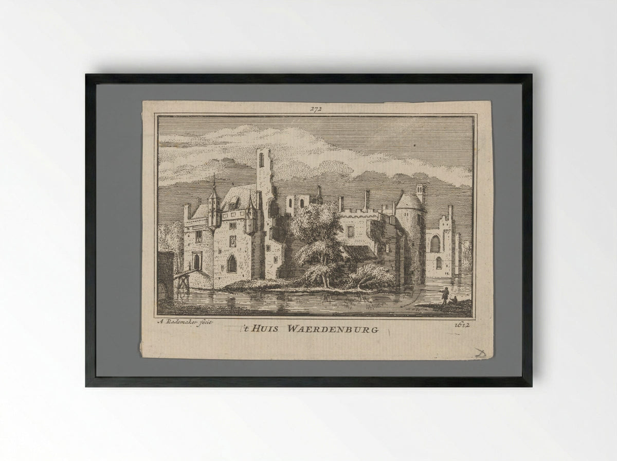 Gezicht op de ruïne van Kasteel Waardenburg - Abraham Rademaker - Framed Print Black