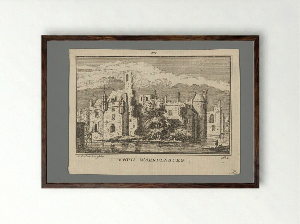 Gezicht op de ruïne van Kasteel Waardenburg - Abraham Rademaker - Framed Print Dark Wood