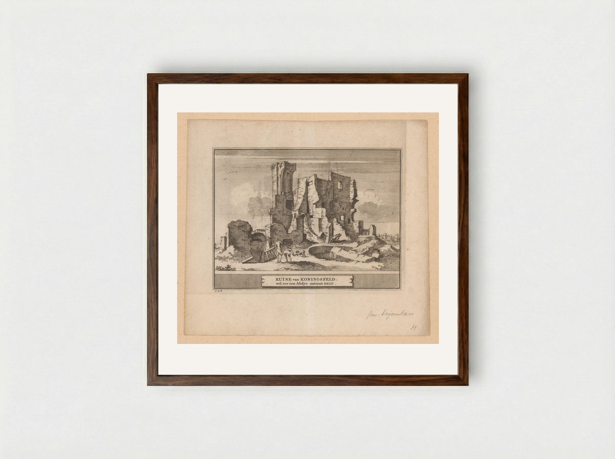 Gezicht op de ruïne van de Abdij Koningsfeld bij Delft - Pieter de Coup - Framed Print Dark Wood