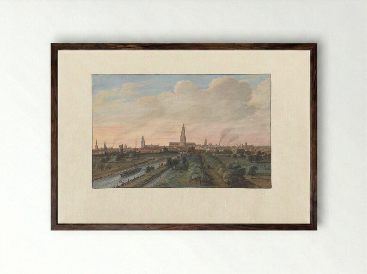 Gezicht op de stad Groningen - Gerrit Battem - Framed Print Dark Wood