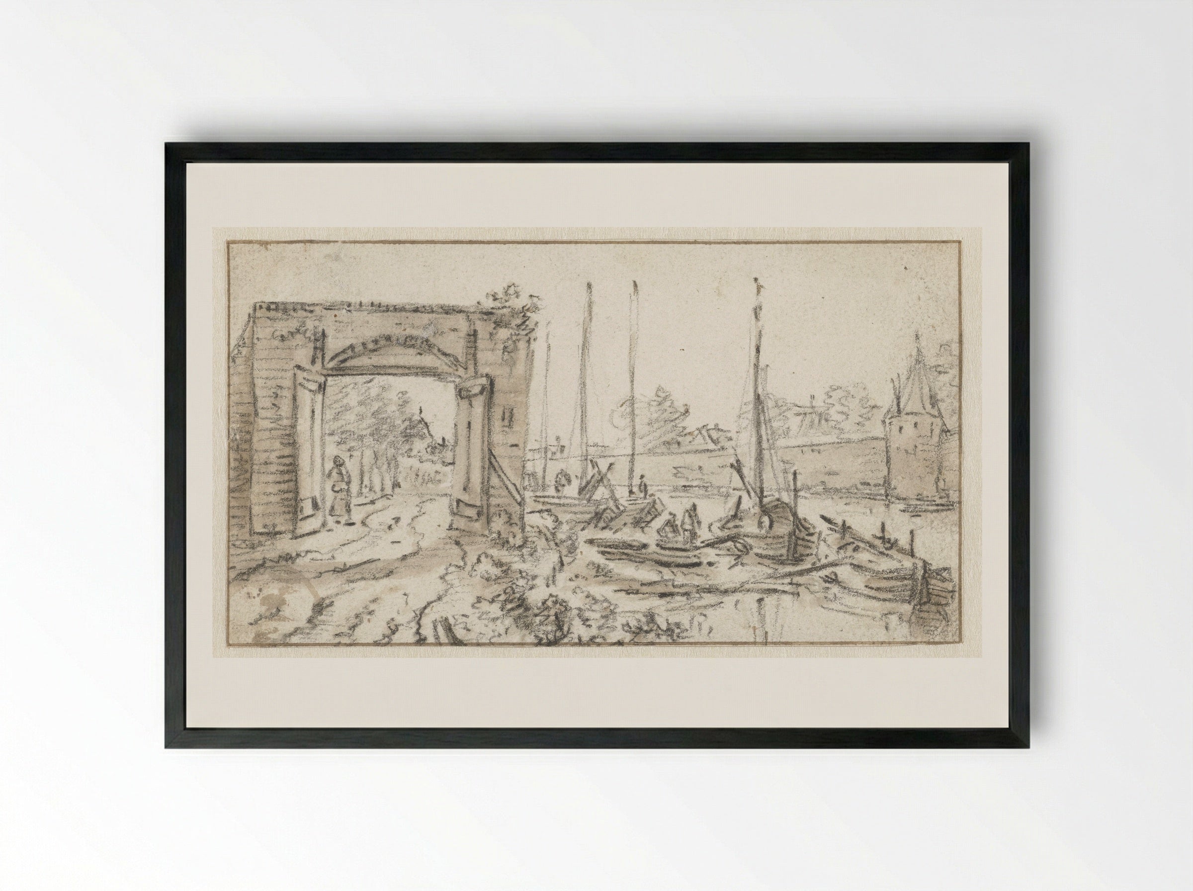 Gezicht op de stadsmuur van Utrecht - Herman Saftleven - Framed Print Black