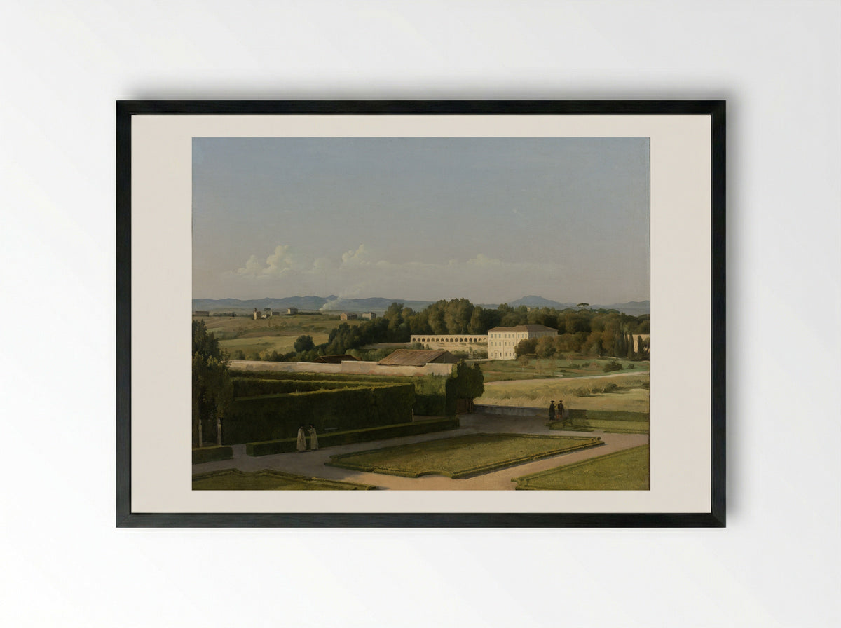 Gezicht op de tuinen van Villa Medici - Michel-Martin Drolling - Framed Print Black