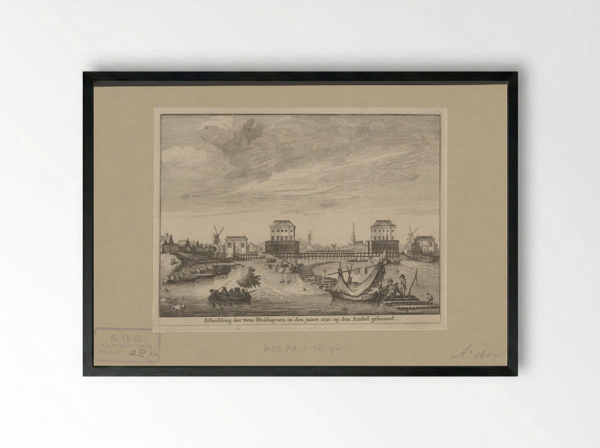 Gezicht op de twee Blokhuizen in de Amstel - Jan Goeree - Framed Print Black
