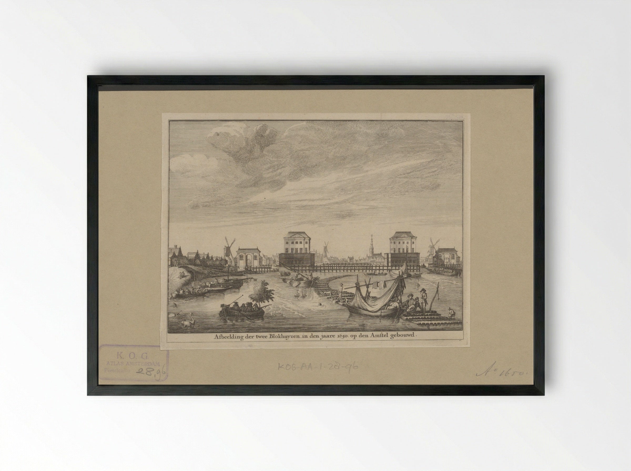 Gezicht op de twee Blokhuizen in de Amstel - Jan Goeree - Framed Print Black