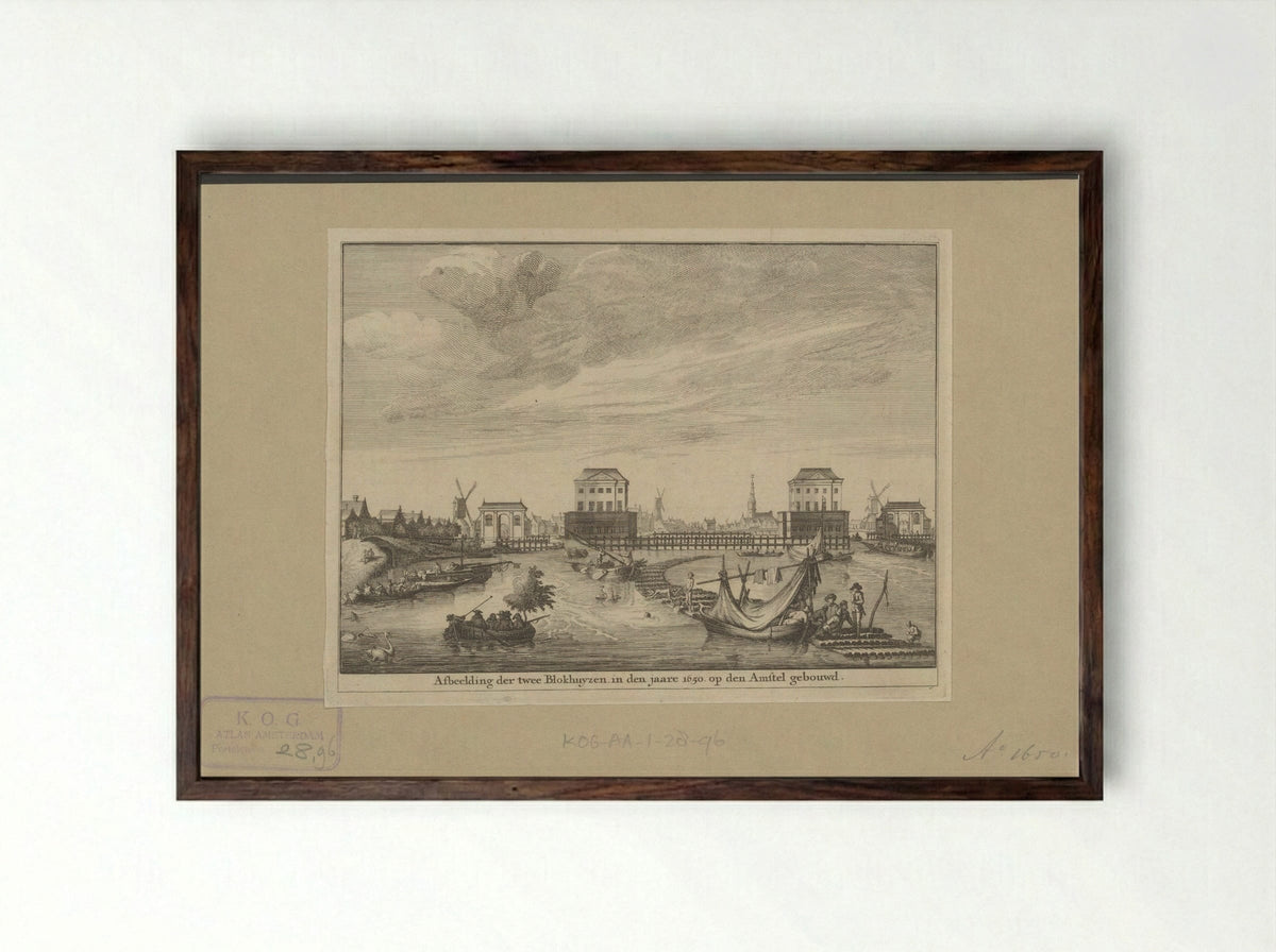 Gezicht op de twee Blokhuizen in de Amstel - Jan Goeree - Framed Print Dark Wood