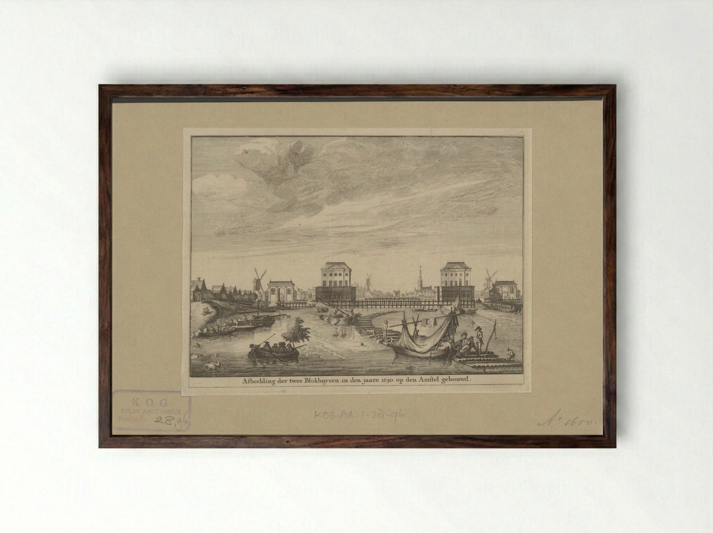 Gezicht op de twee Blokhuizen in de Amstel - Jan Goeree - Framed Print Dark Wood