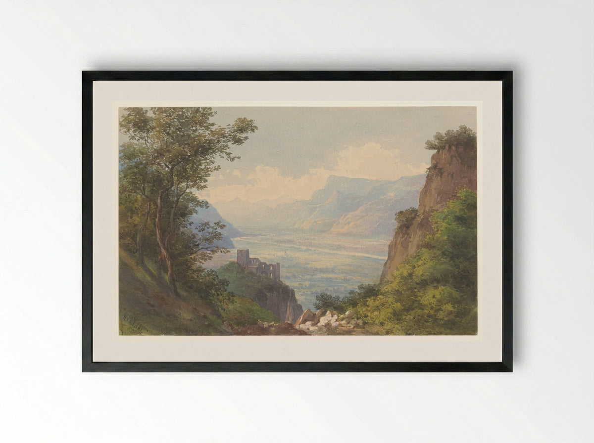 Gezicht op de vallei van Meran in Tirol - Charles William Meredith van de Velde - Framed Print Black