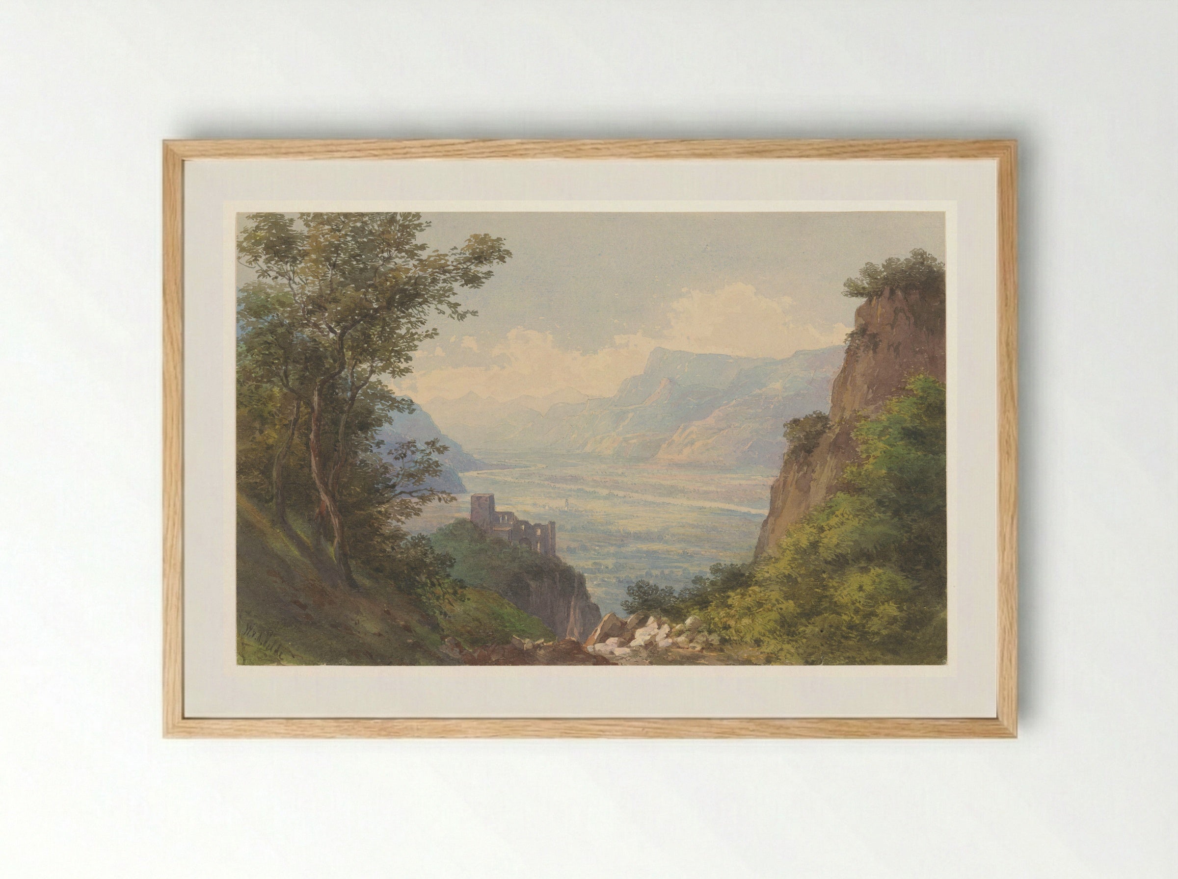 Gezicht op de vallei van Meran in Tirol - Charles William Meredith van de Velde - Framed Print Wood