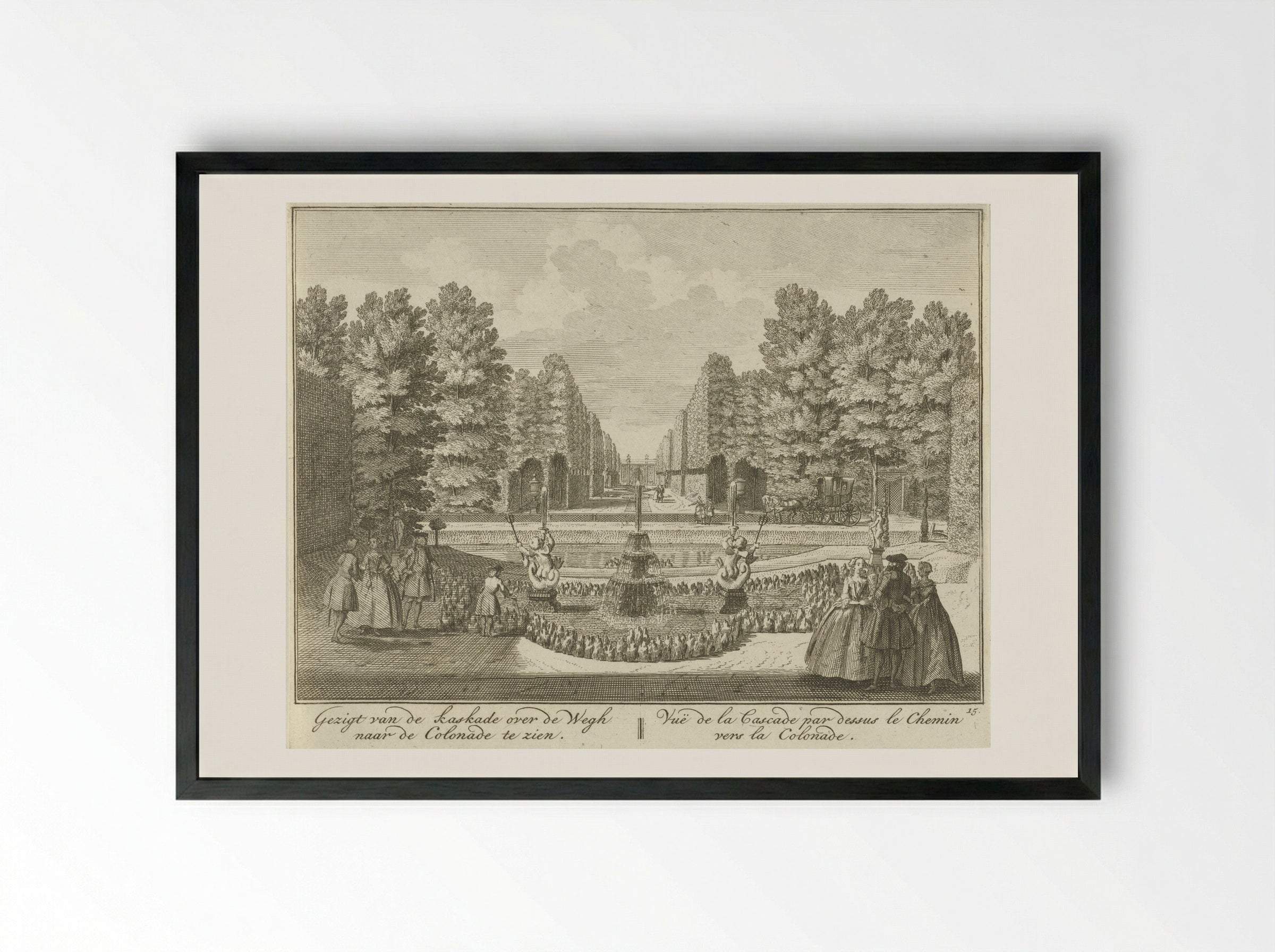 Gezicht op de vijver richting de colonnade in de tuin van Huis ter Meer te Maarssen - Hendrik de Leth - Framed Print Black
