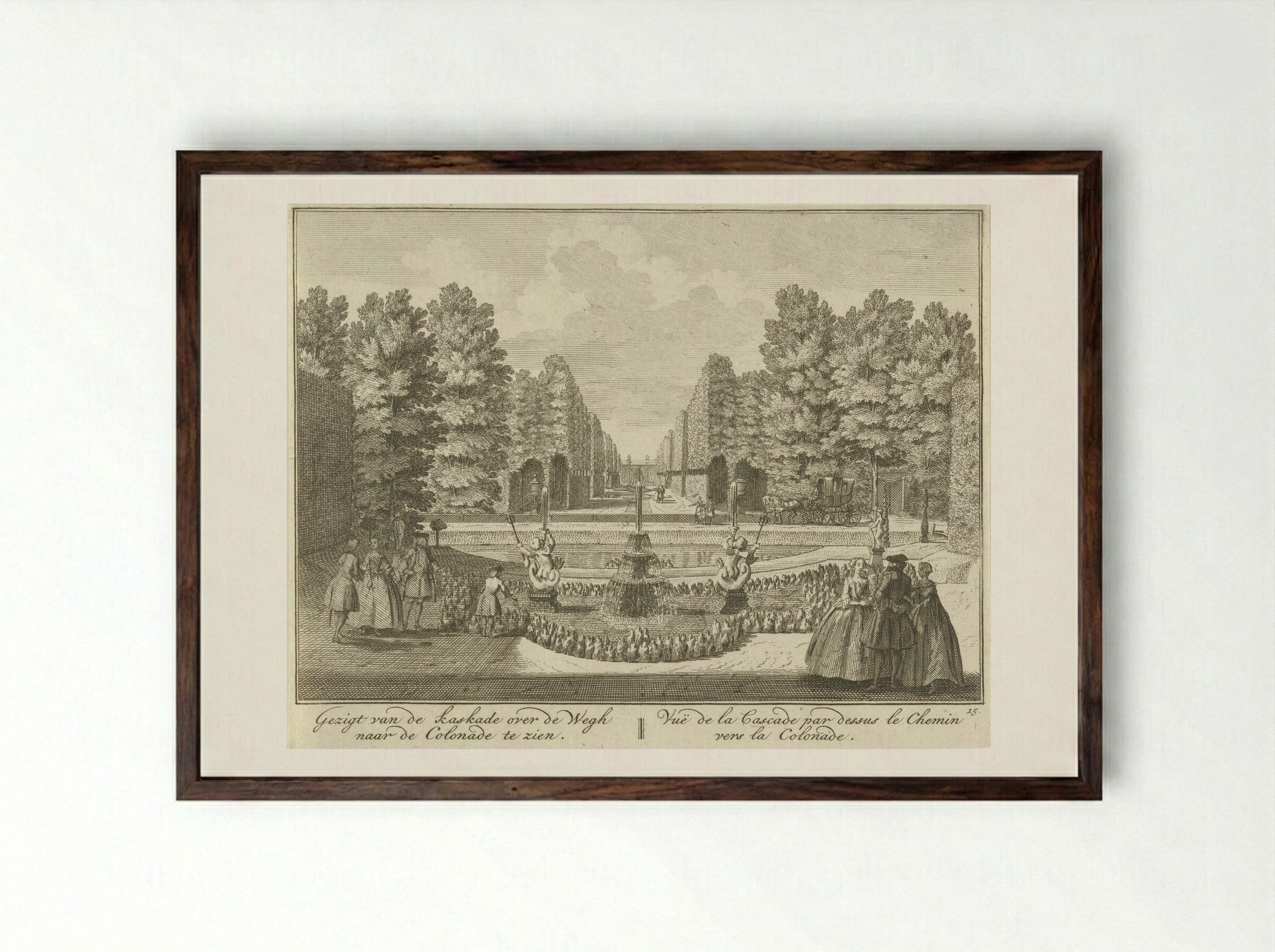Gezicht op de vijver richting de colonnade in de tuin van Huis ter Meer te Maarssen - Hendrik de Leth - Framed Print Dark Wood