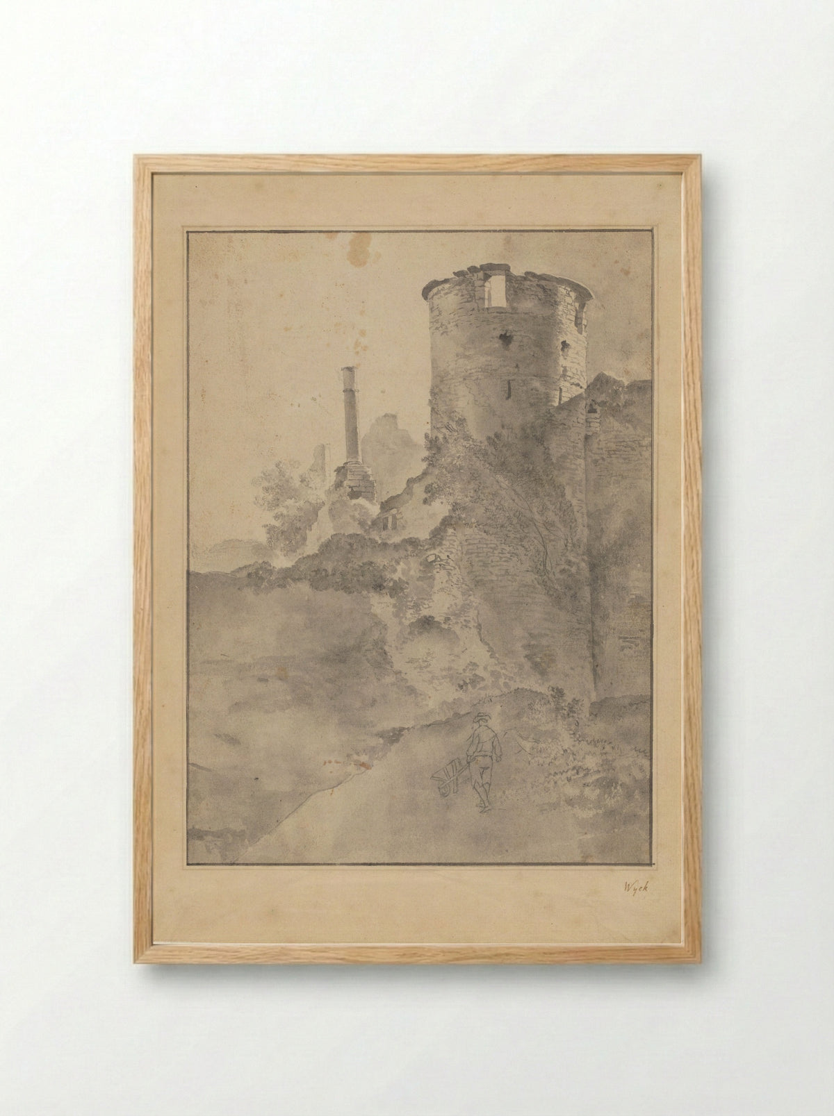 Gezicht op een Italiaanse ronde toren bij een vervallen muur - Jan Lapp - Framed Print Wood