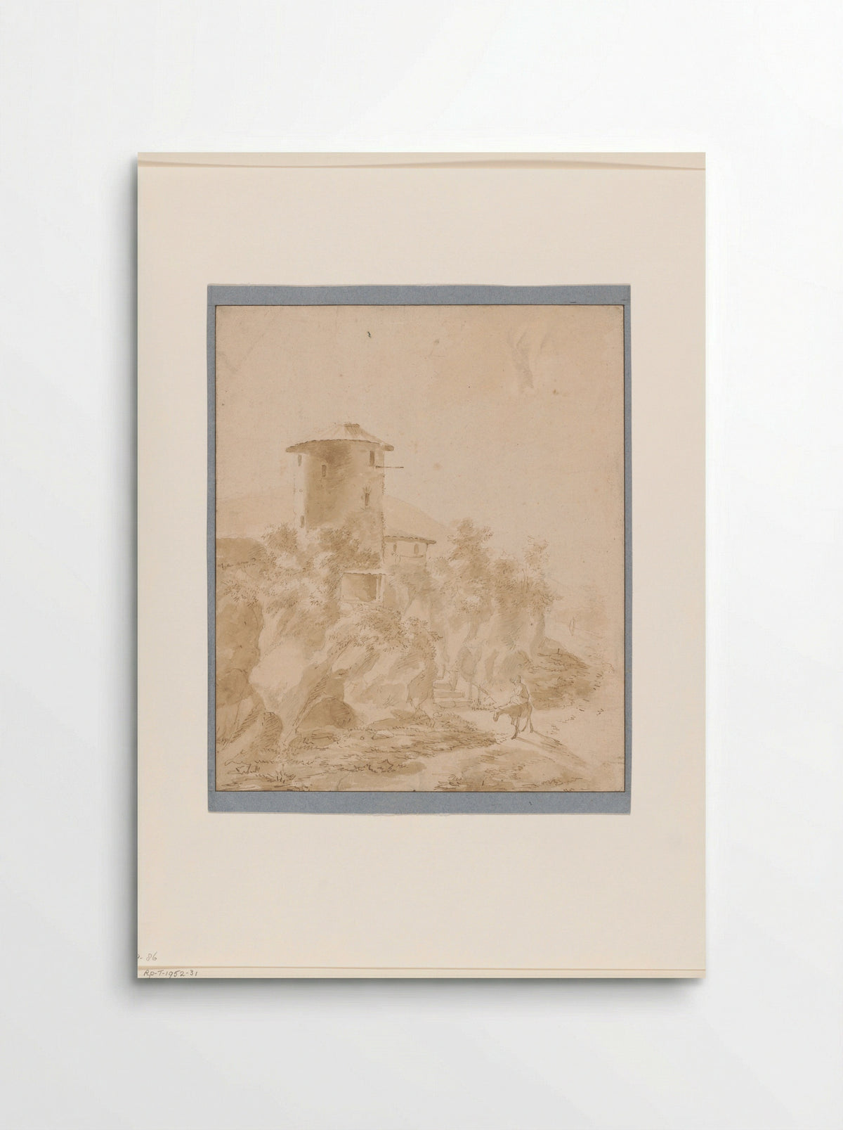 Gezicht op een Italiaanse ronde toren op een rots - Jan Lapp - Poster