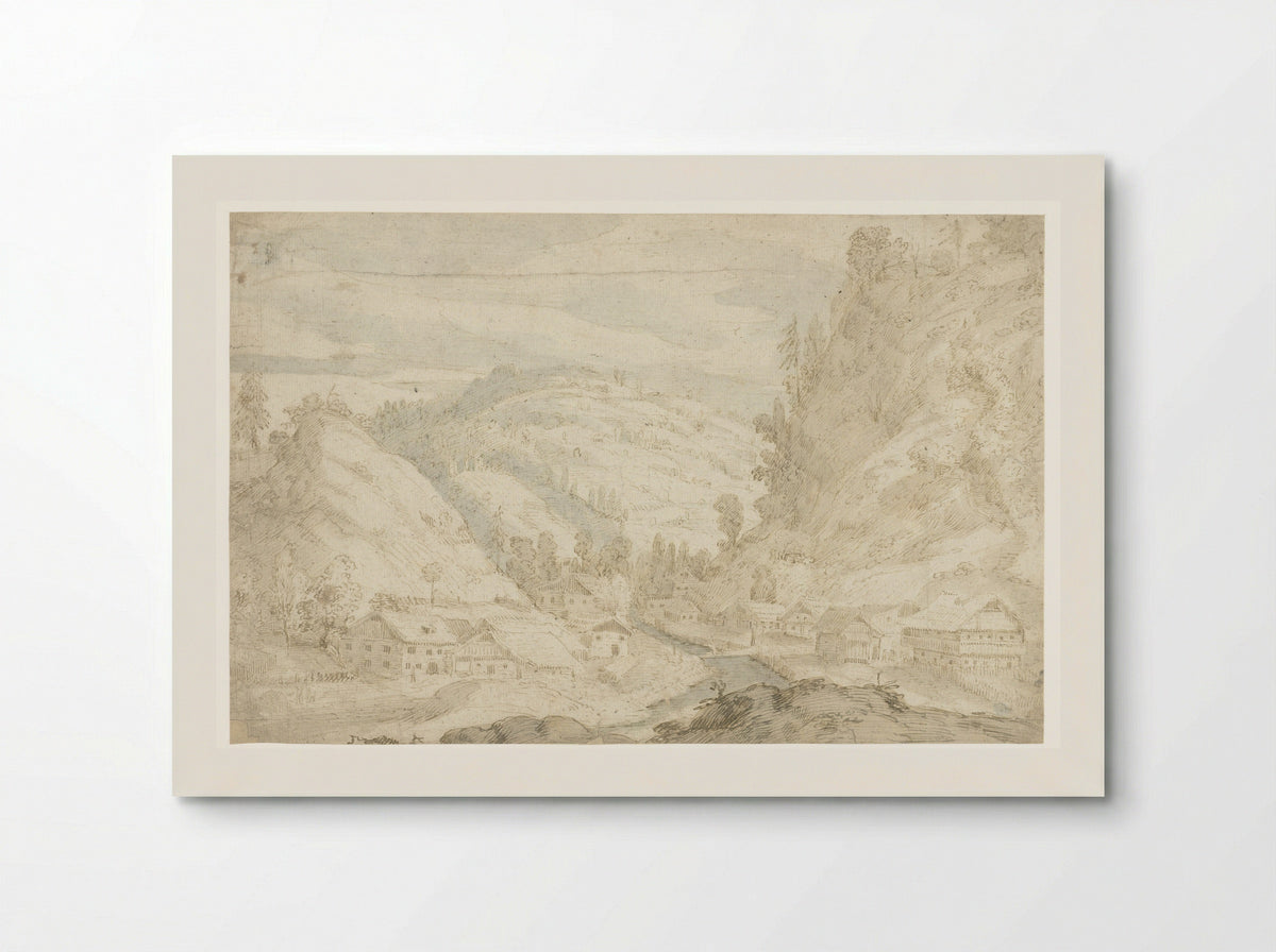 Gezicht op een dal met een dorp en een bergbeekje - Frederik van Valckenborch - Poster