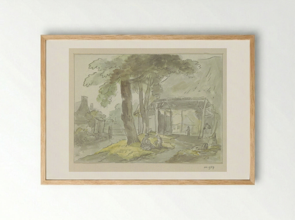 Gezicht op een dorp of boerderij - Jurriaan Andriessen - Framed Print Wood