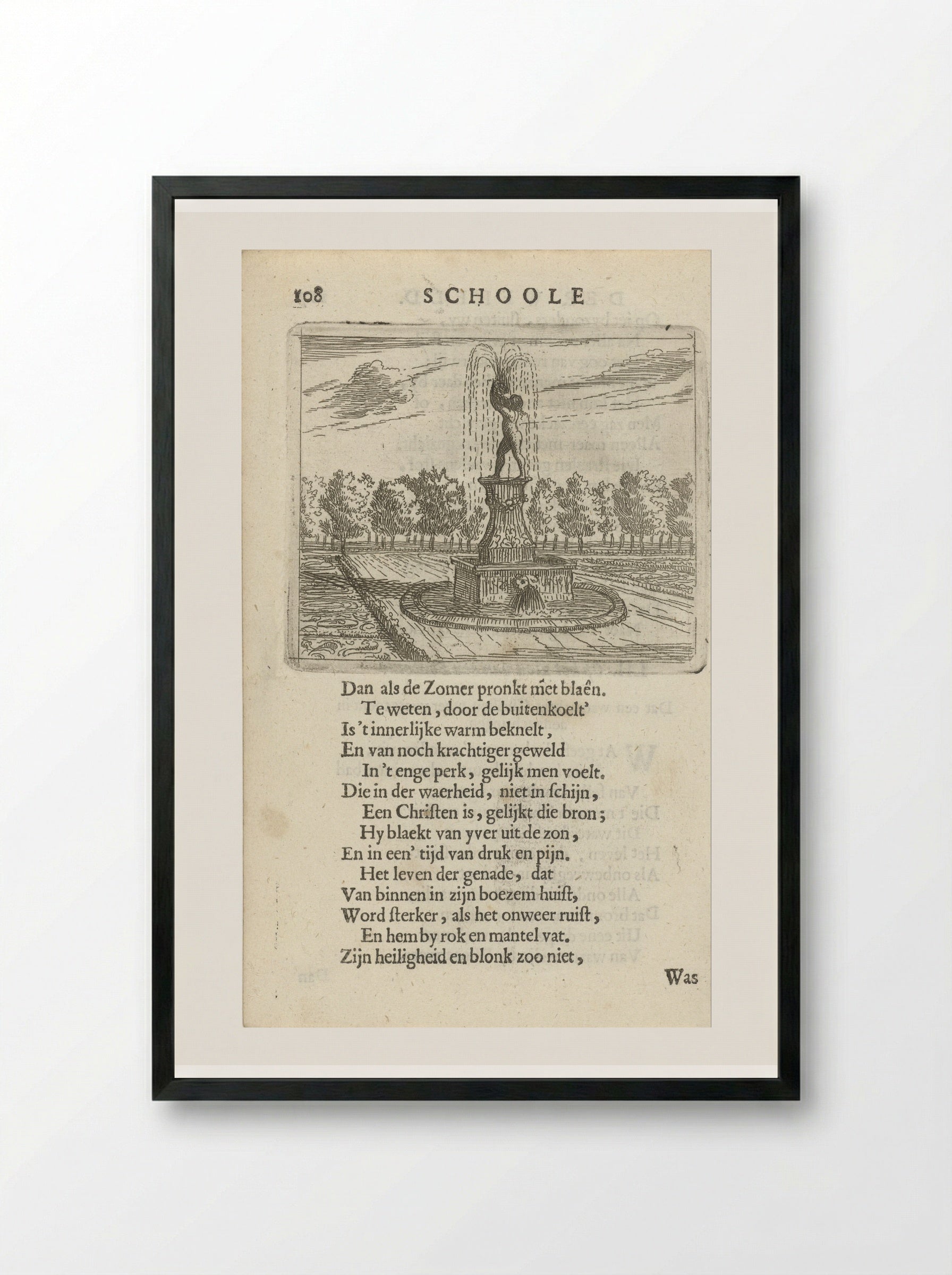 Gezicht op een fontein - Arnold Houbraken - Framed Print Black