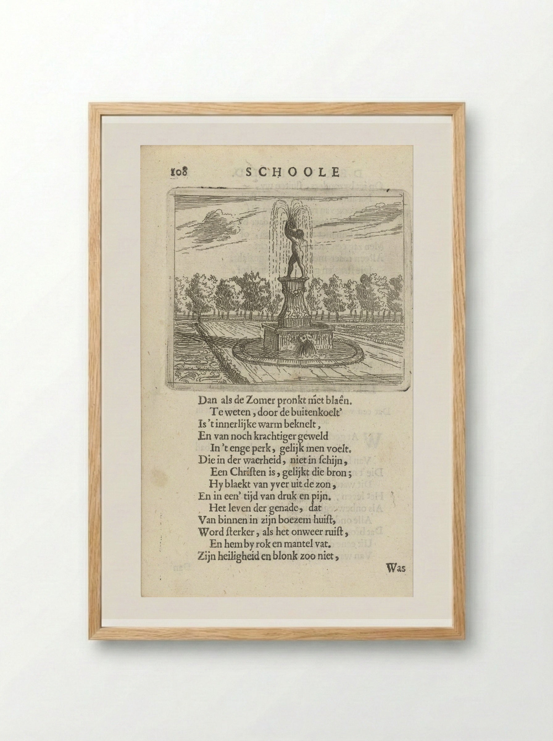 Gezicht op een fontein - Arnold Houbraken - Framed Print Wood