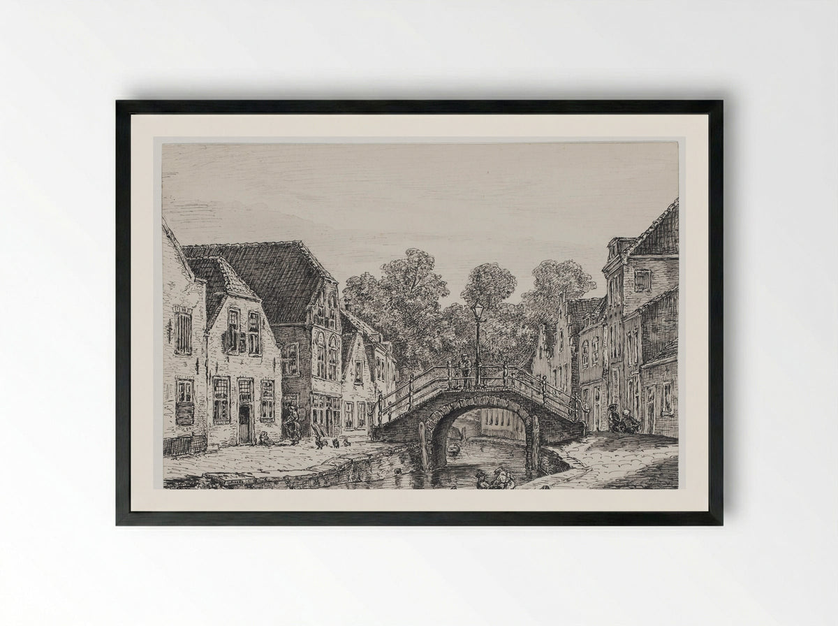 Gezicht op een gracht (View of a Canal) - Isaac Weissenbruch - Framed Print Black