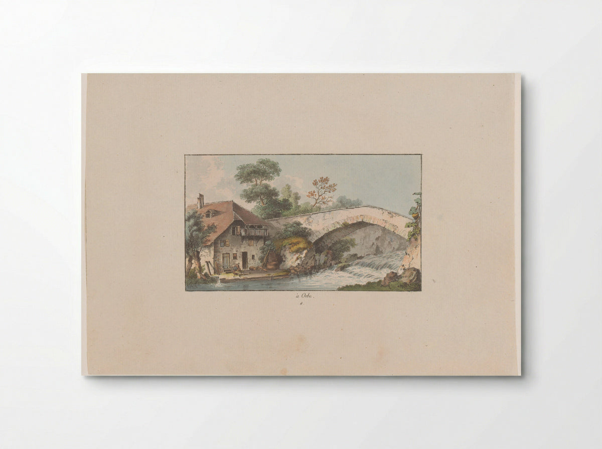 Gezicht op een huis bij een brug te Orbe - Heinrich Rieter - Poster
