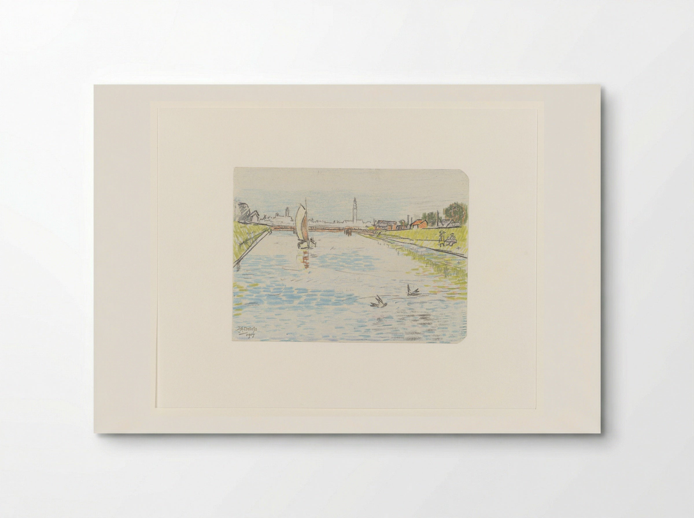 Gezicht op een kanaal met een zeilschip - Jan Toorop - Poster