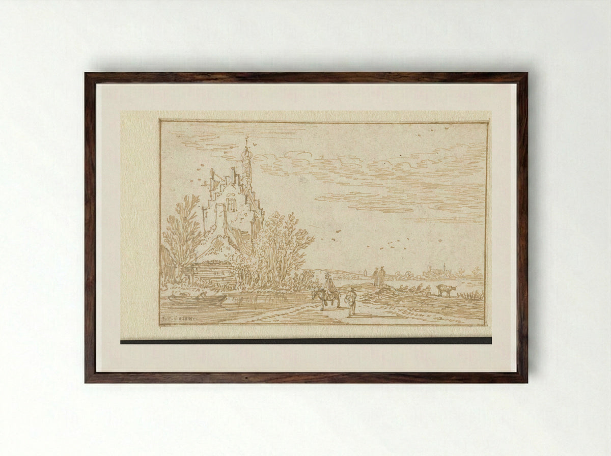 Gezicht op een kasteeltje - Jan van Goyen - Framed Print Dark Wood