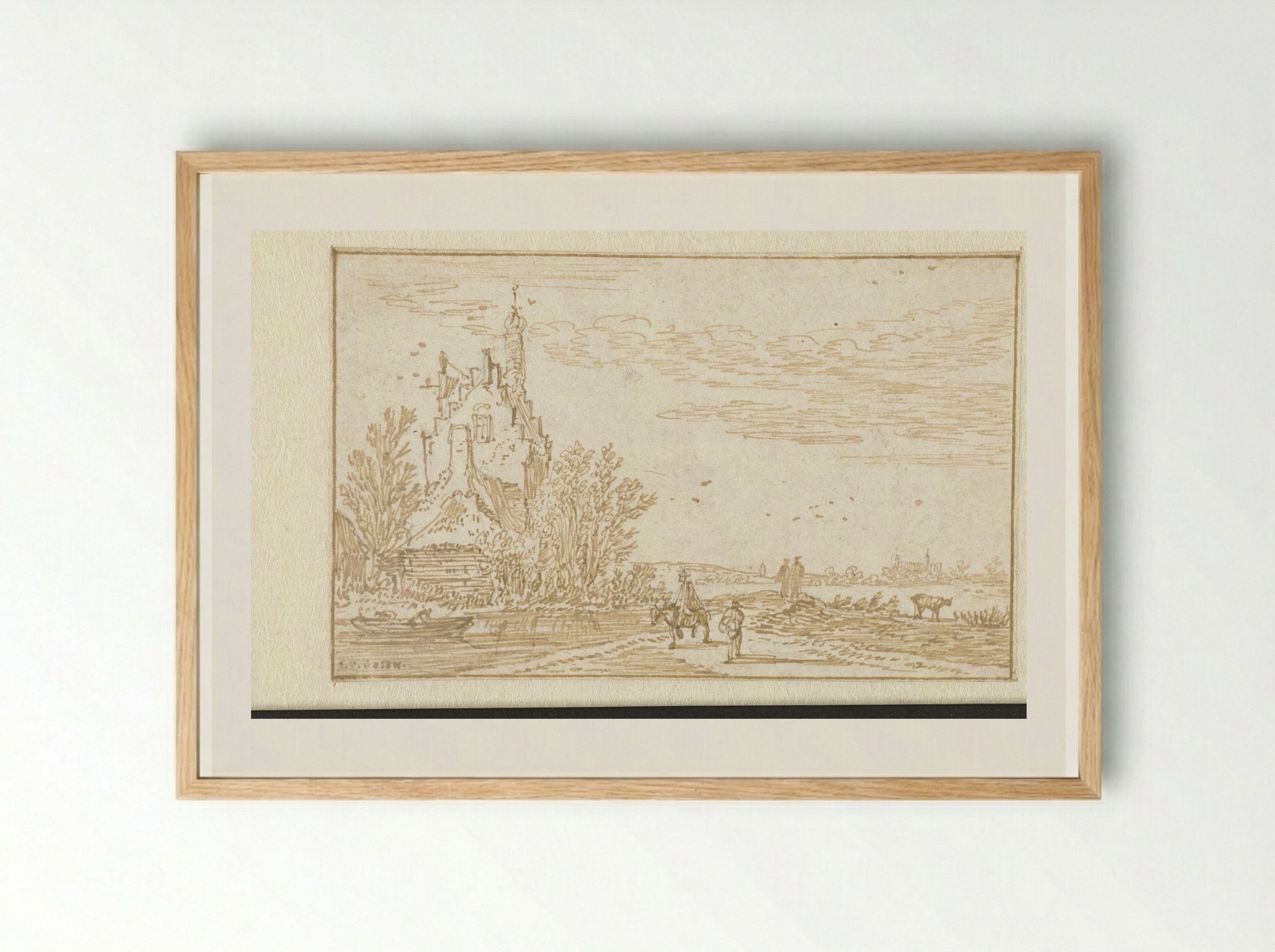 Gezicht op een kasteeltje - Jan van Goyen - Framed Print Wood