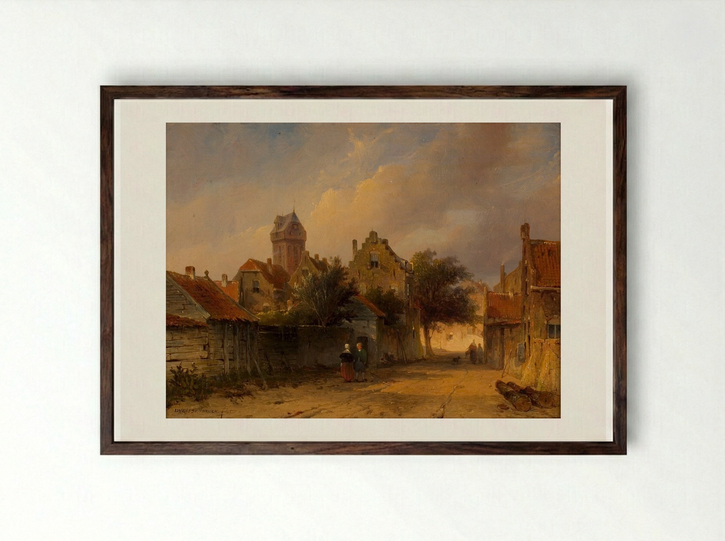 Gezicht op een kerk te Nijmegen - Jan Weissenbruch - Framed Print Dark Wood