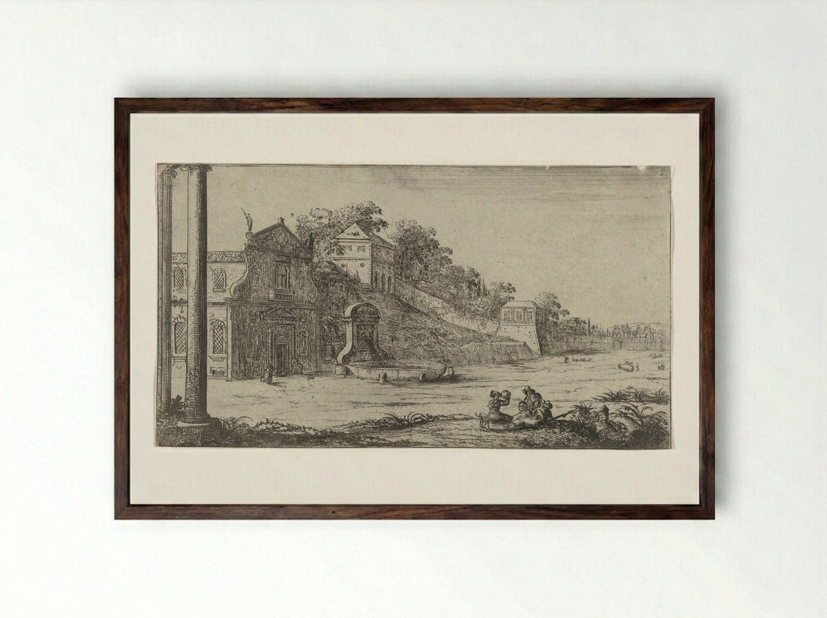 Gezicht op een kerk te Rome - Jan Baptist Weenix - Framed Print Dark Wood
