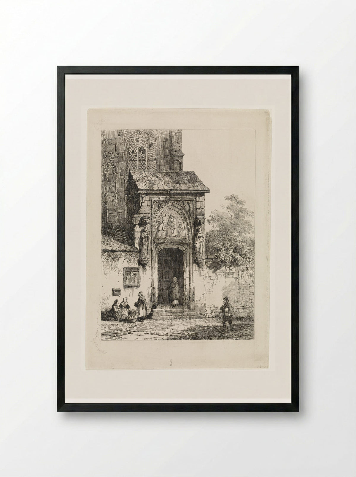 Gezicht op een kerkportaal - Cornelis Springer - Framed Print Black