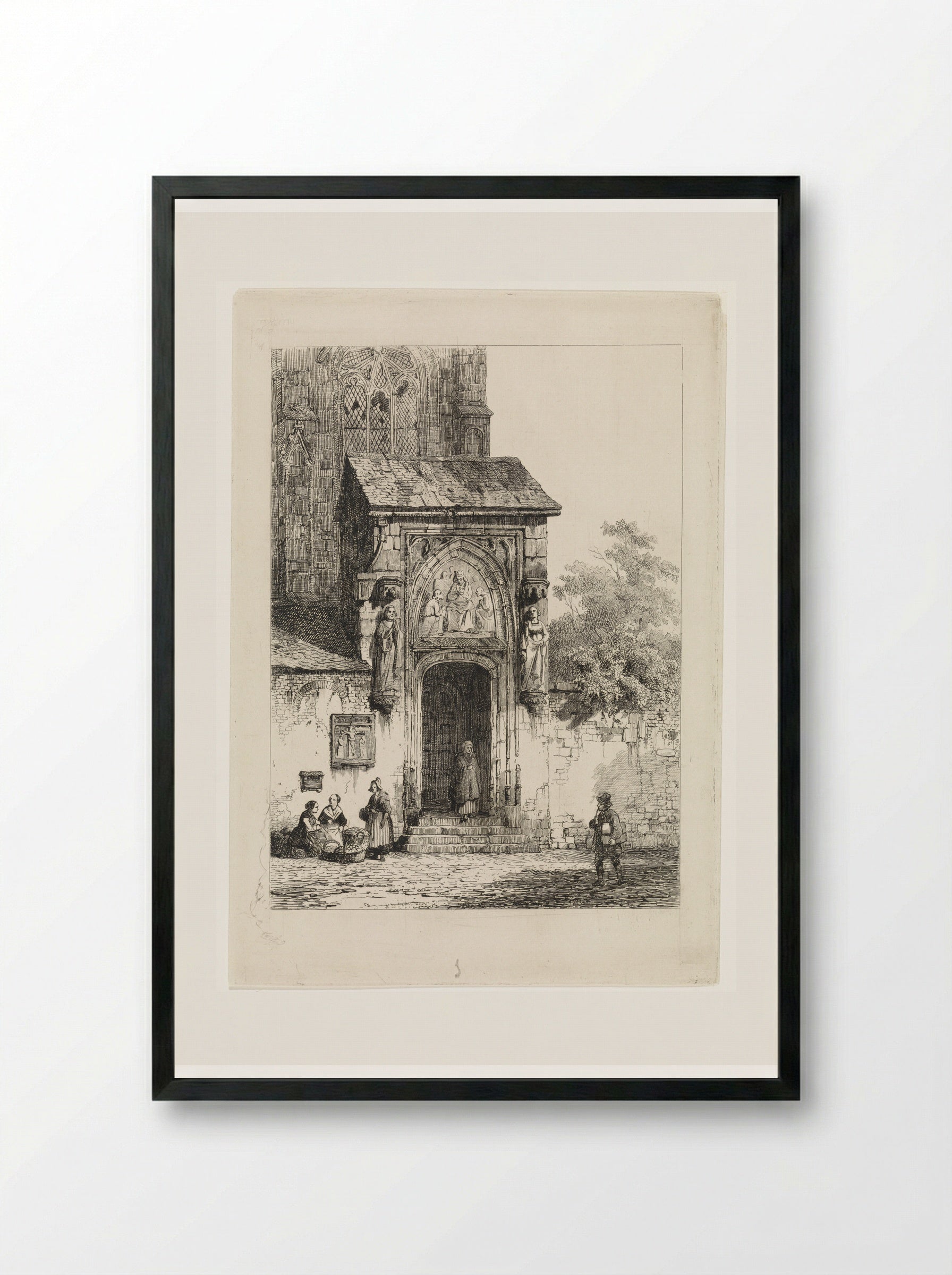 Gezicht op een kerkportaal - Cornelis Springer - Framed Print Black