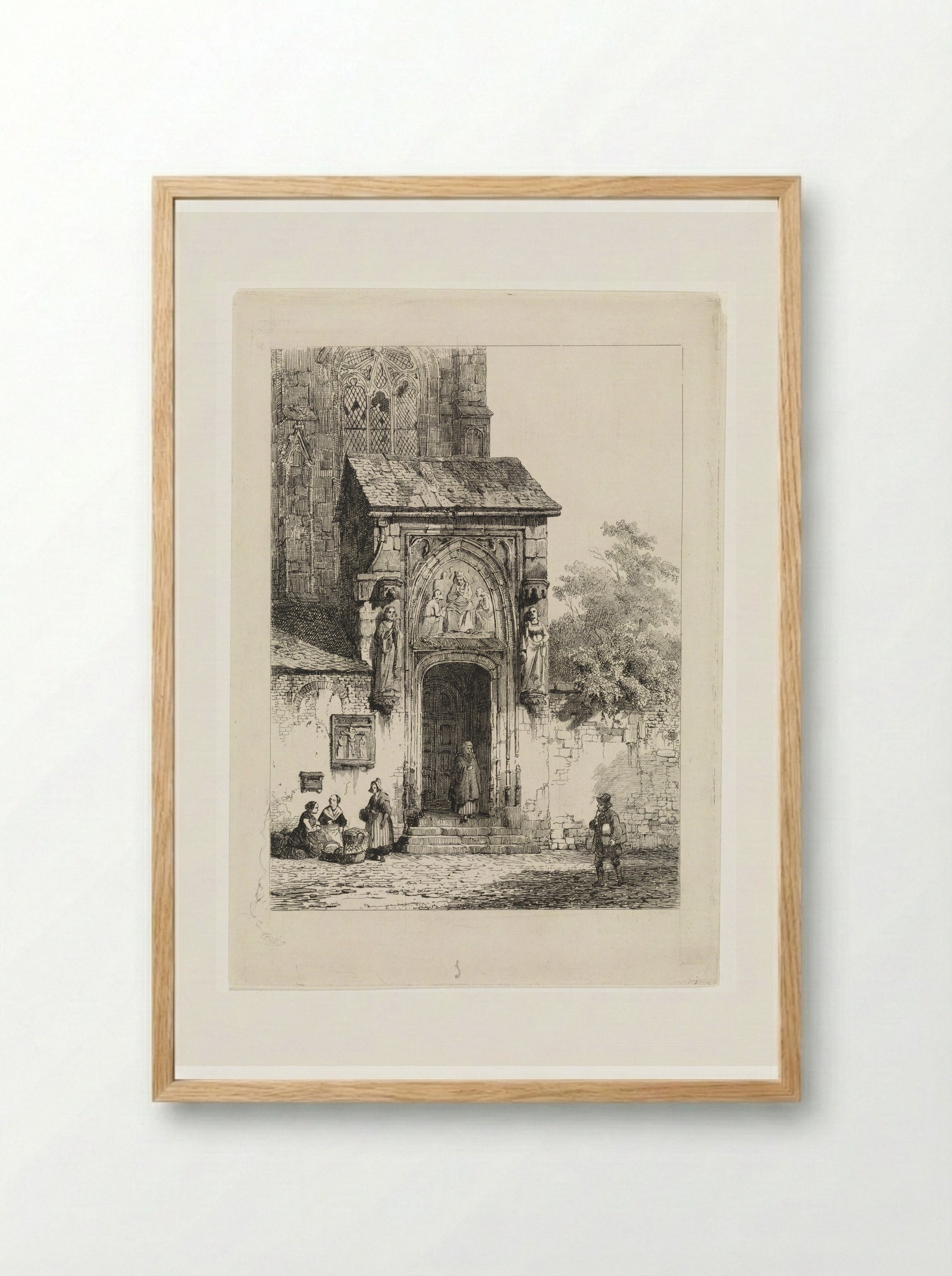 Gezicht op een kerkportaal - Cornelis Springer - Framed Print Wood