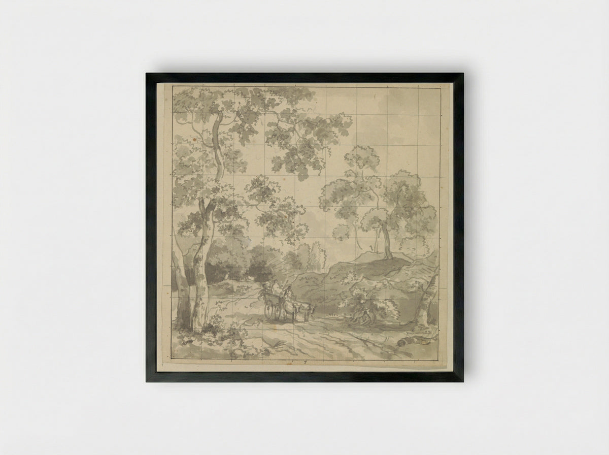 Gezicht op een landweg met paard en wagen - Jurriaan Andriessen - Framed Print Black