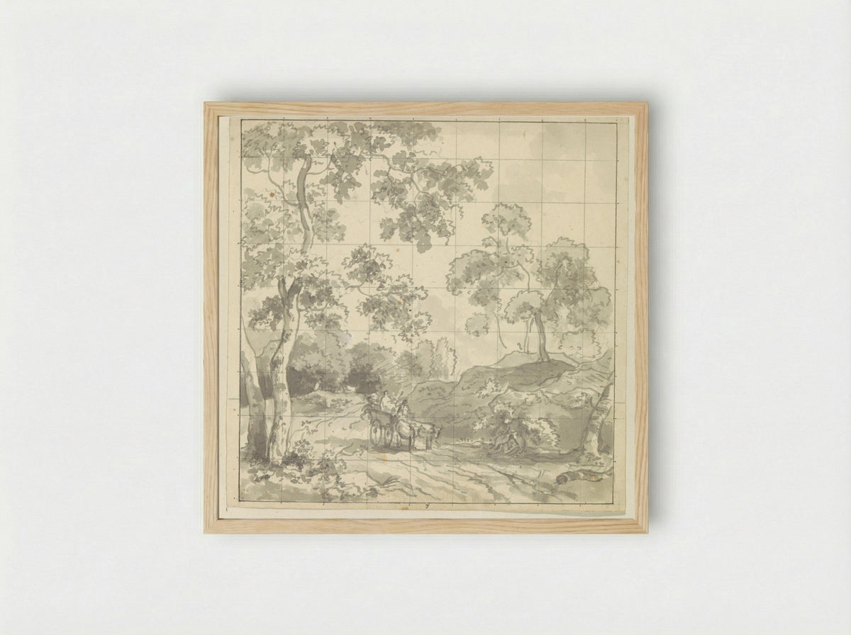 Gezicht op een landweg met paard en wagen - Jurriaan Andriessen - Framed Print Wood