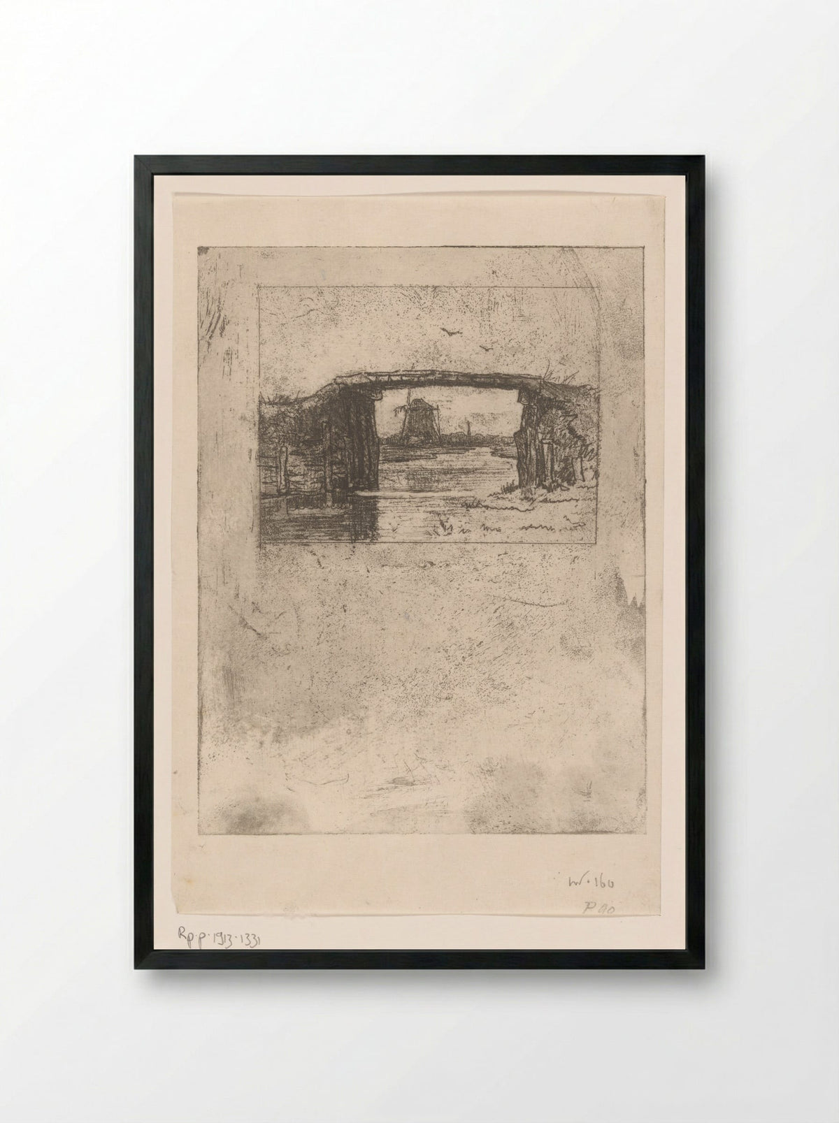 Gezicht op een molen onder een brug door - Philip Zilcken - Framed Print Black