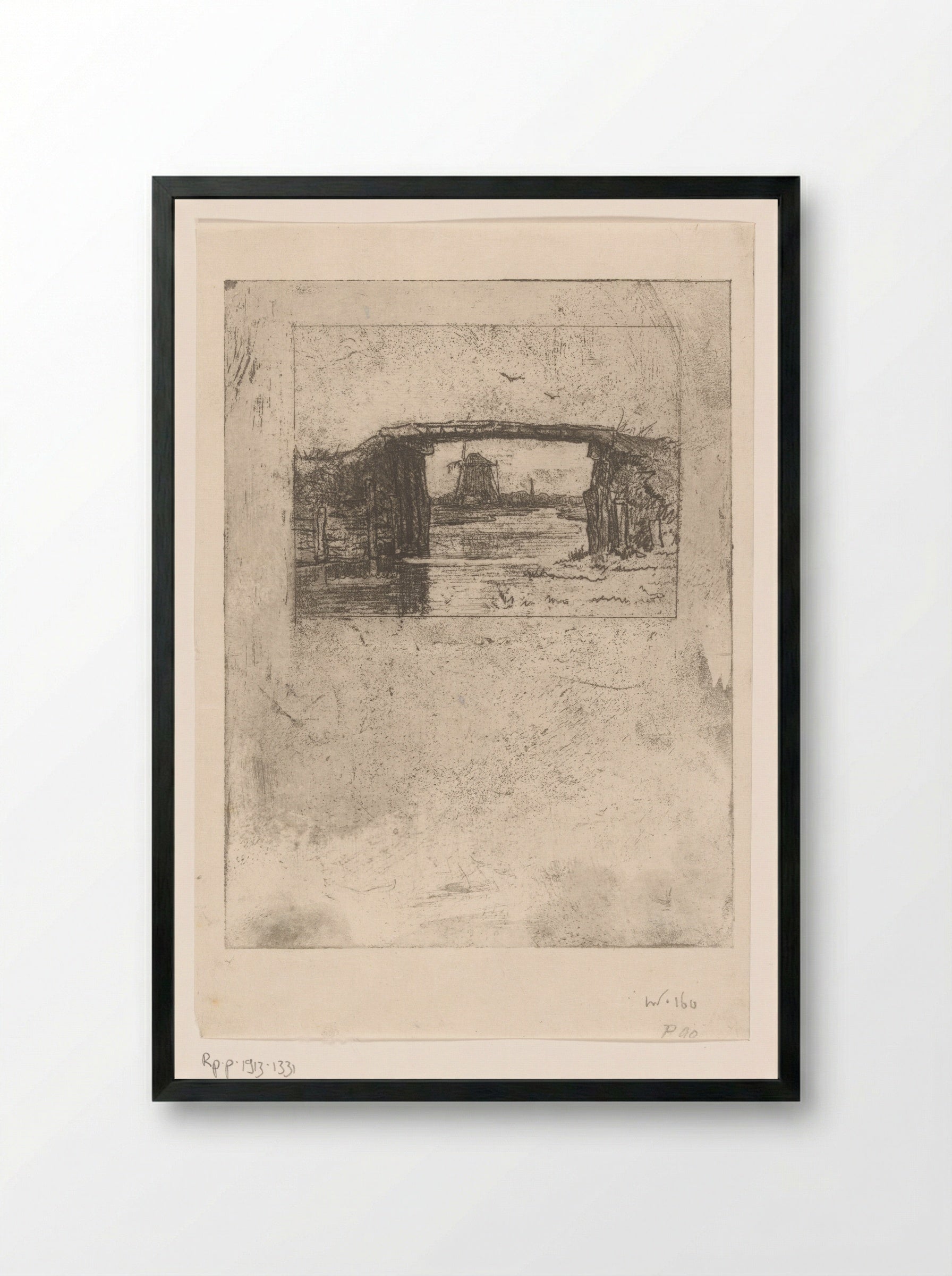 Gezicht op een molen onder een brug door - Philip Zilcken - Framed Print Black