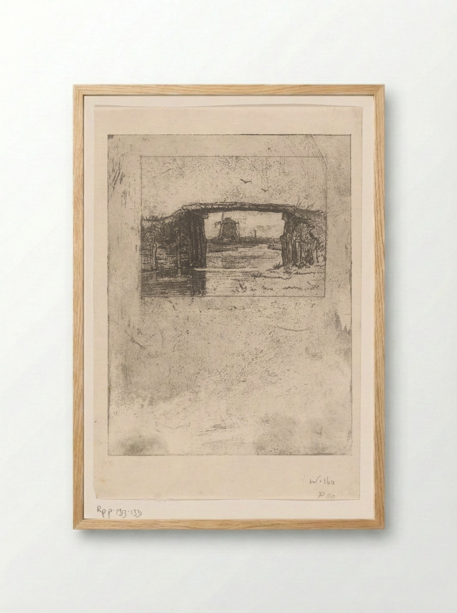 Gezicht op een molen onder een brug door - Philip Zilcken - Framed Print Wood
