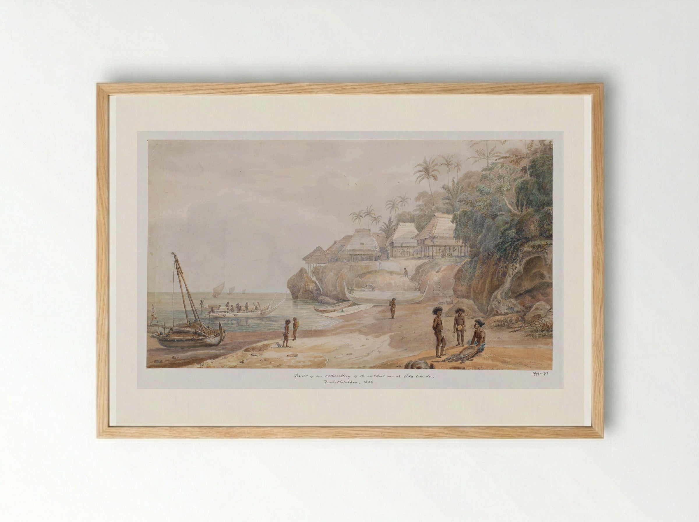 Gezicht op een nederzetting van de oostkust van Workai, Aru-eilanden, Zuidoost-Molukken - Adrianus Johannes Bik - Framed Print Wood