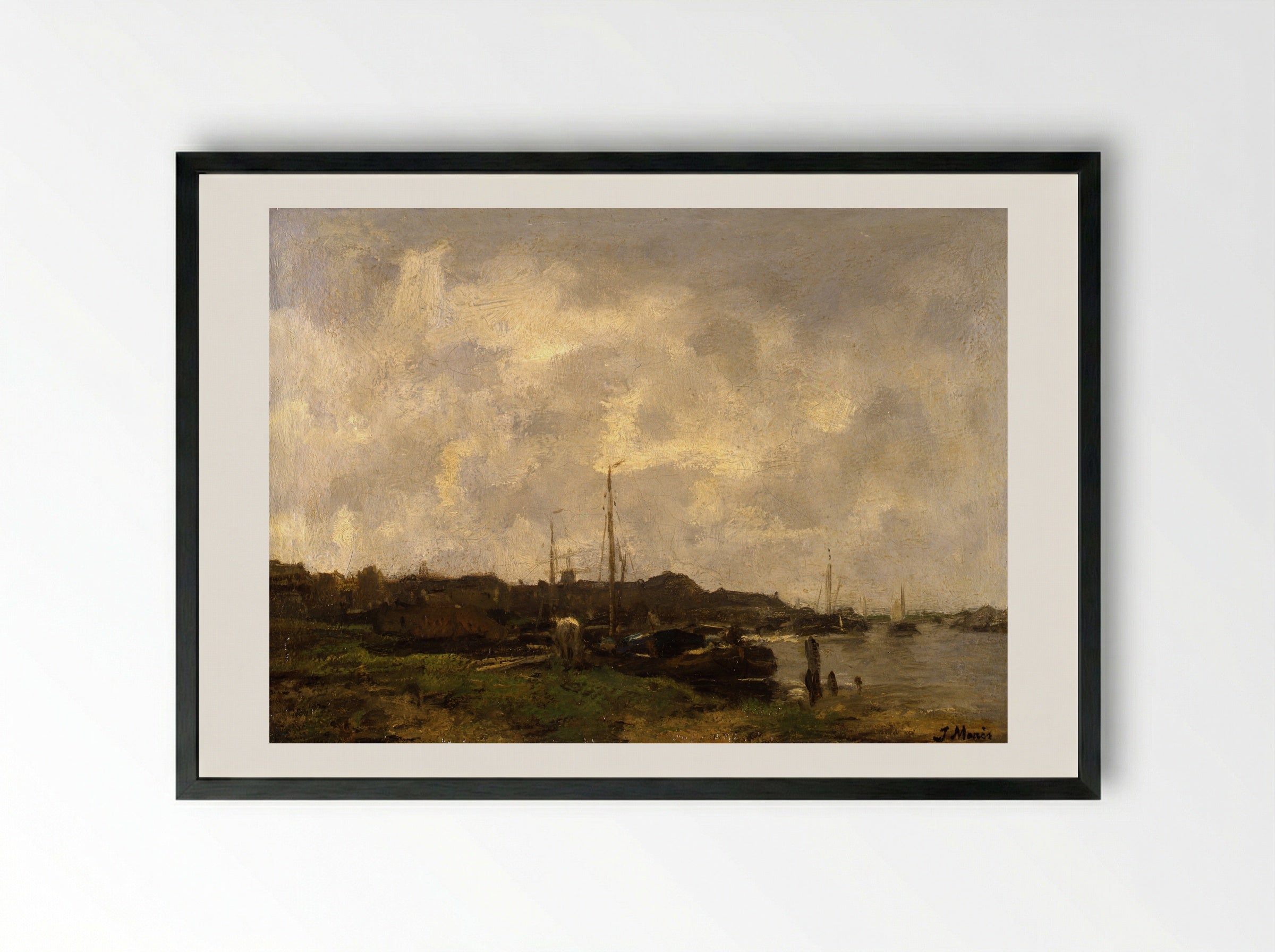 Gezicht op een stad (View of a City) - Jacob Maris - Framed Print Black