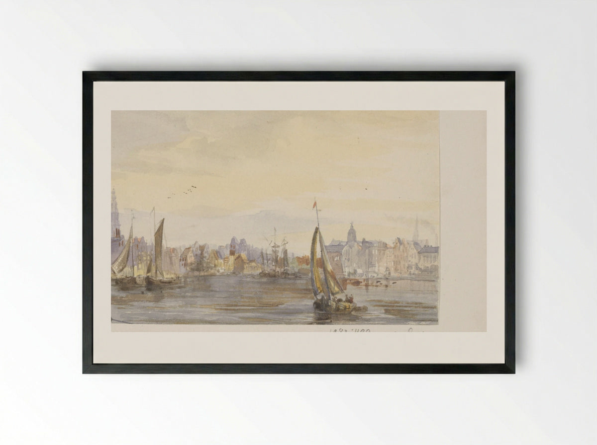 Gezicht op een stad aan het water - Pierre Tetar van Elven - Framed Print Black