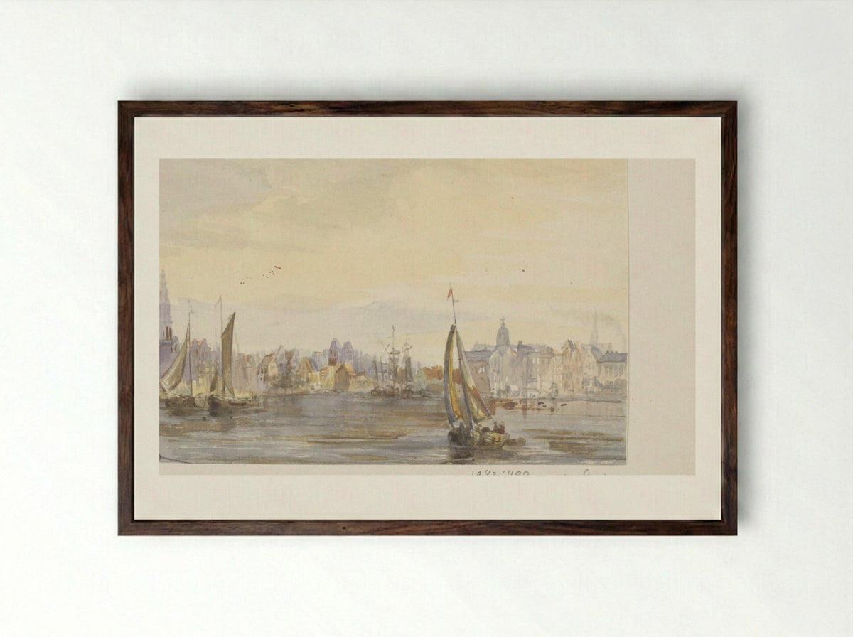Gezicht op een stad aan het water - Pierre Tetar van Elven - Framed Print Dark Wood
