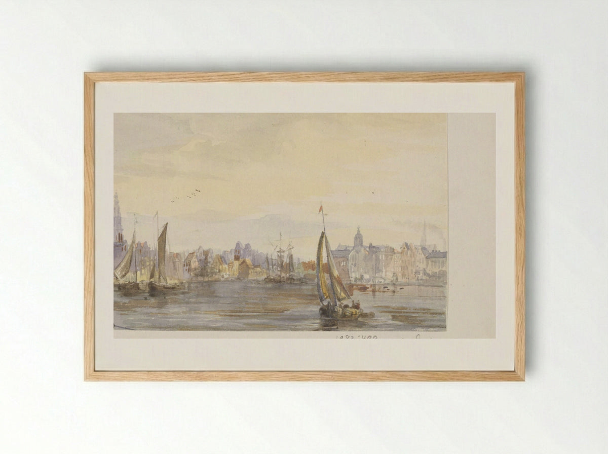 Gezicht op een stad aan het water - Pierre Tetar van Elven - Framed Print Wood