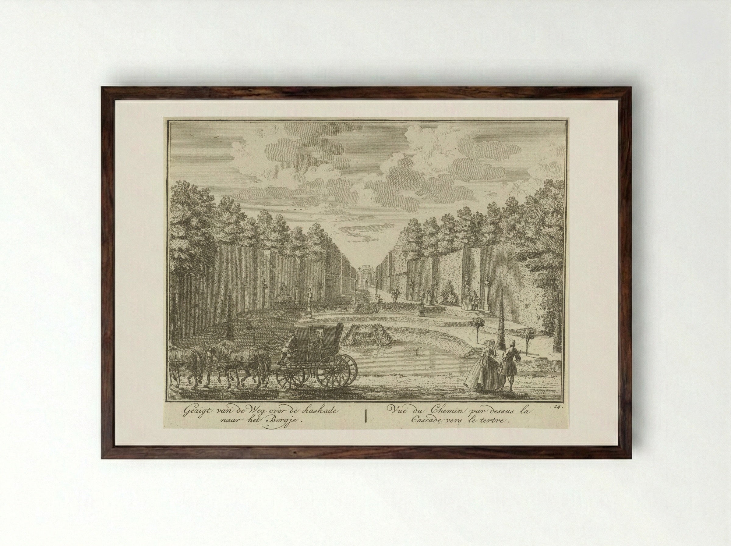Gezicht op een vijver in de tuin van Huis ter Meer te Maarssen - Hendrik de Leth - Framed Print Dark Wood