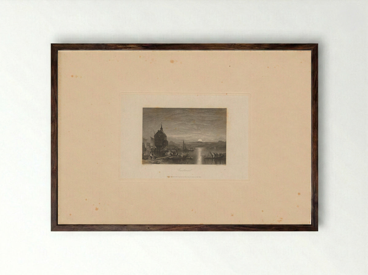 Gezicht op een zonsondergang bij Konstanz - H. Jorden - Framed Print Dark Wood