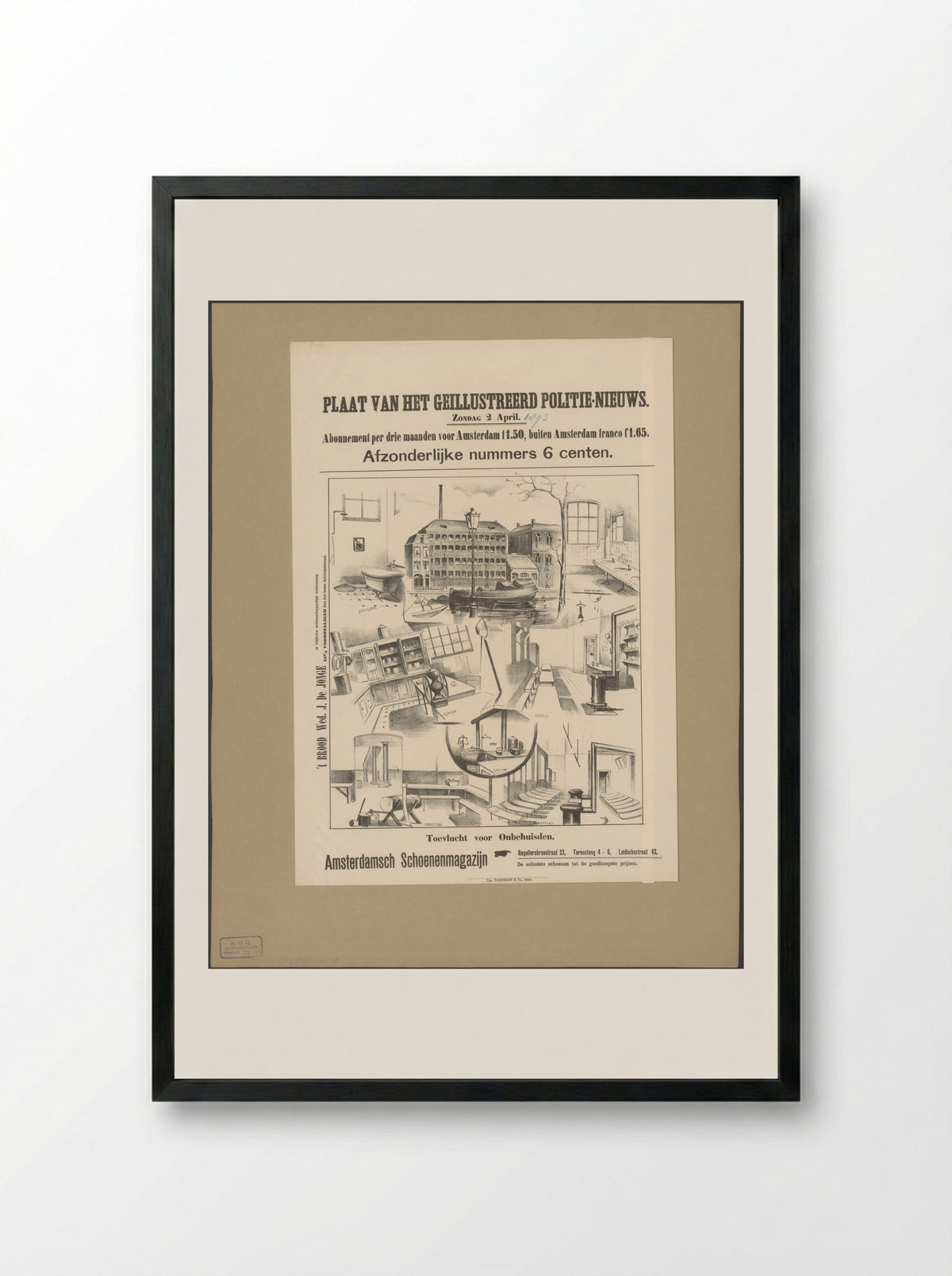 Gezicht op en interieur van het tehuis Toevlucht voor Onbehuisden te Amsterdam - Johan Braakensiek - Framed Print Black