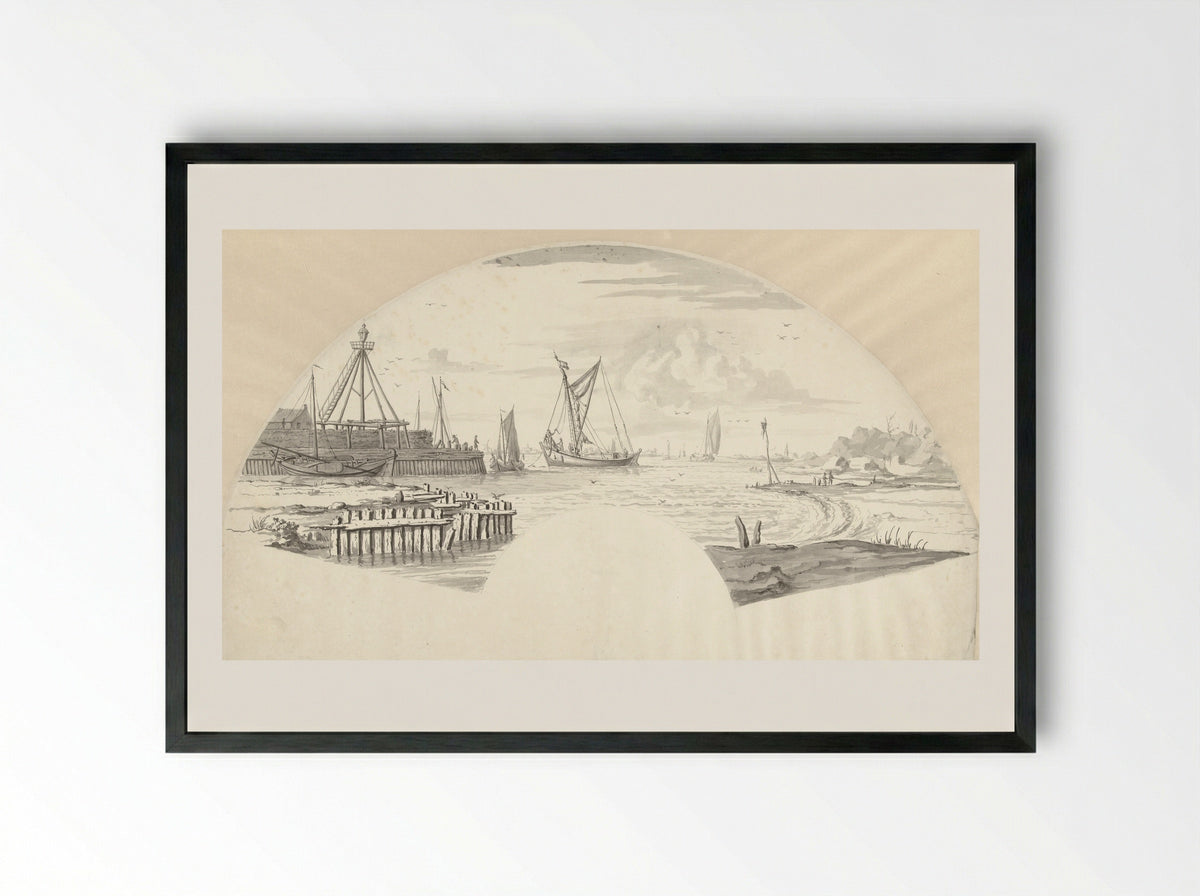 Gezicht op enkele kleine boten op het water - Pieter Idserts - Framed Print Black