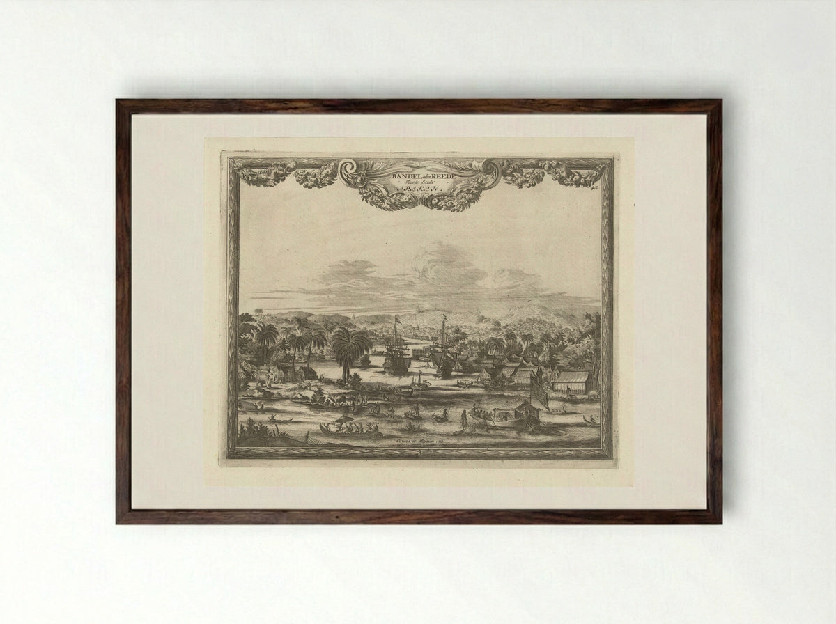 Gezicht op haven van Arakan - Thomas Doesburgh - Framed Print Dark Wood