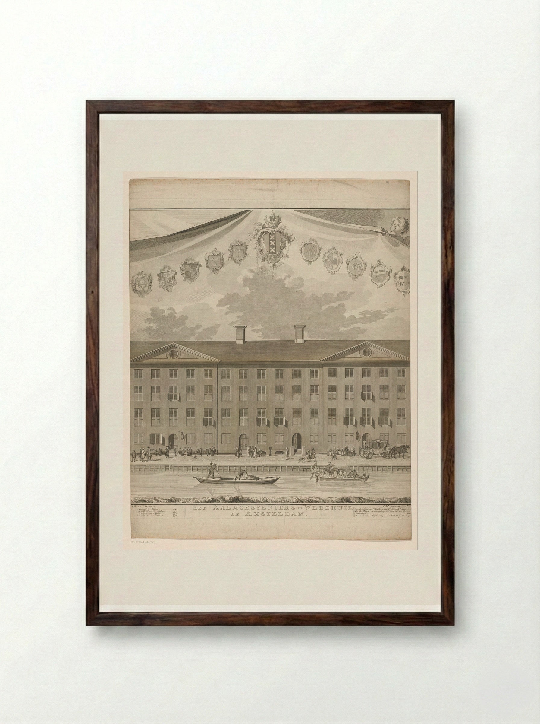 Gezicht op het Aalmoezeniersweeshuis te Amsterdam (middelste deel) - Jan Punt - Framed Print Dark Wood