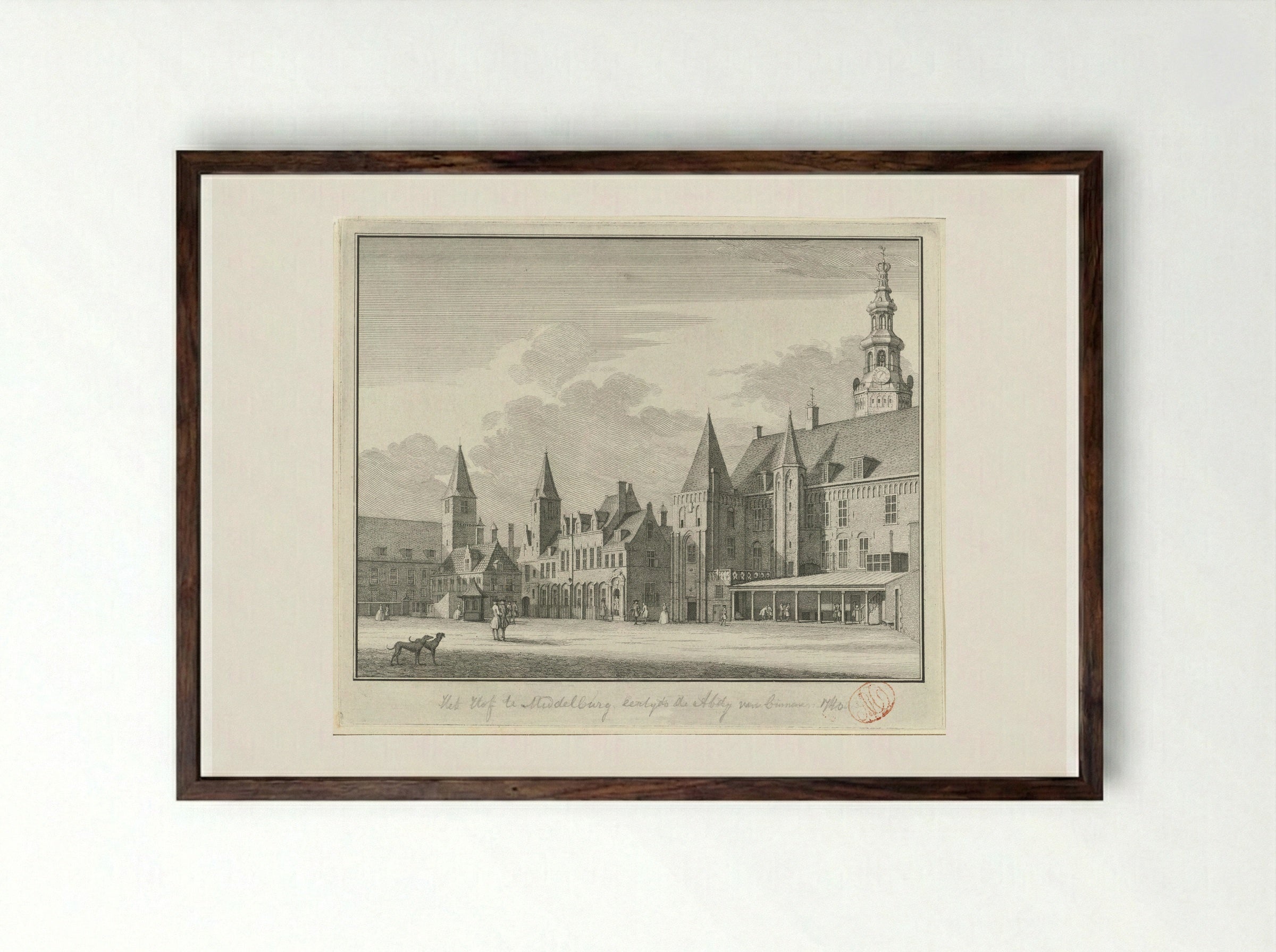 Gezicht op het Abdijplein te Middelburg - Jan Caspar Philips - Framed Print Dark Wood