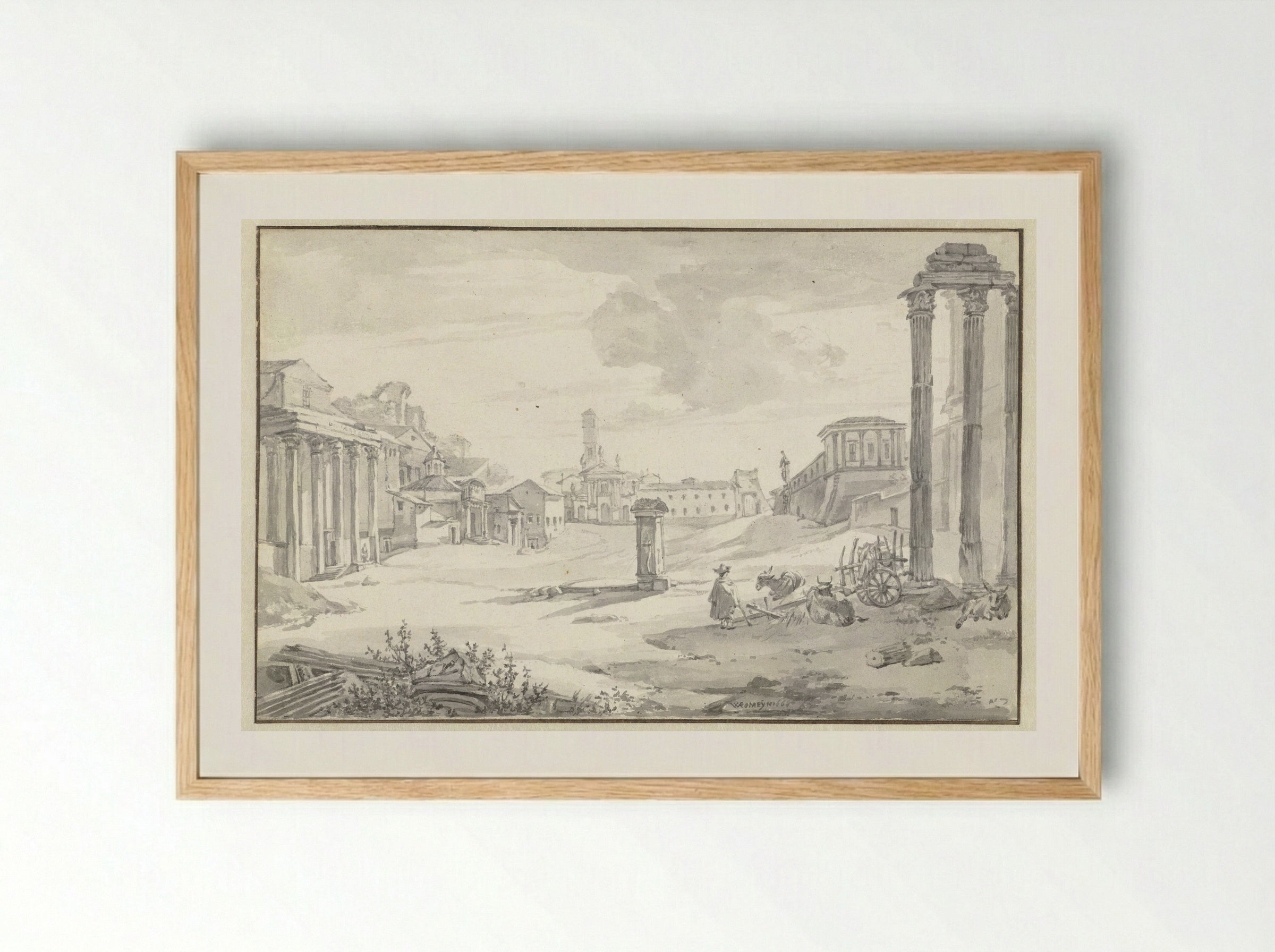 Gezicht op het Campo Vaccino - Willem Romeyn - Framed Print Wood
