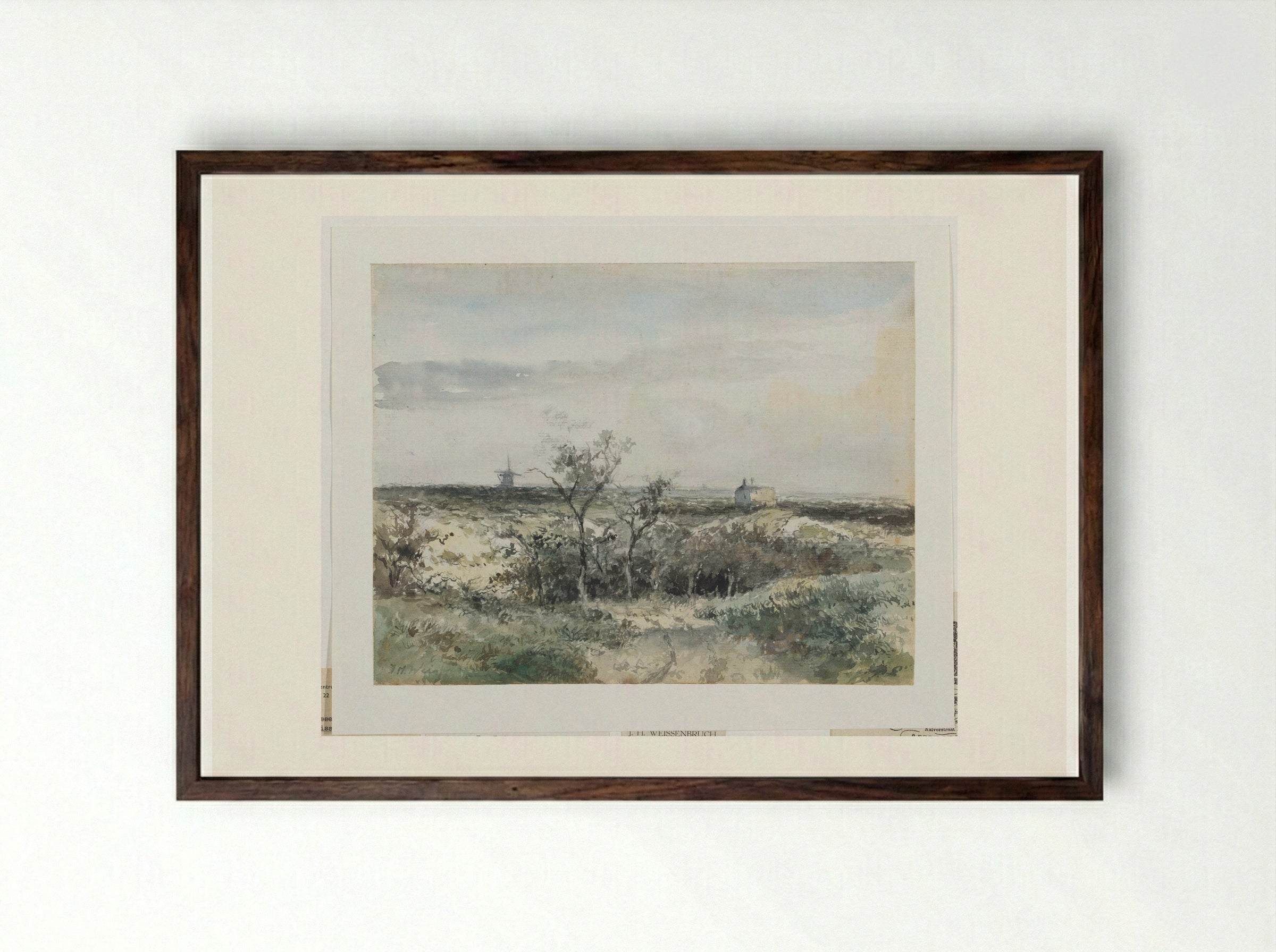 Gezicht op het Dekkersduin, met oude gasfabriek en molen in het verschiet - Johan Hendrik Weissenbruch - Framed Print Dark Wood
