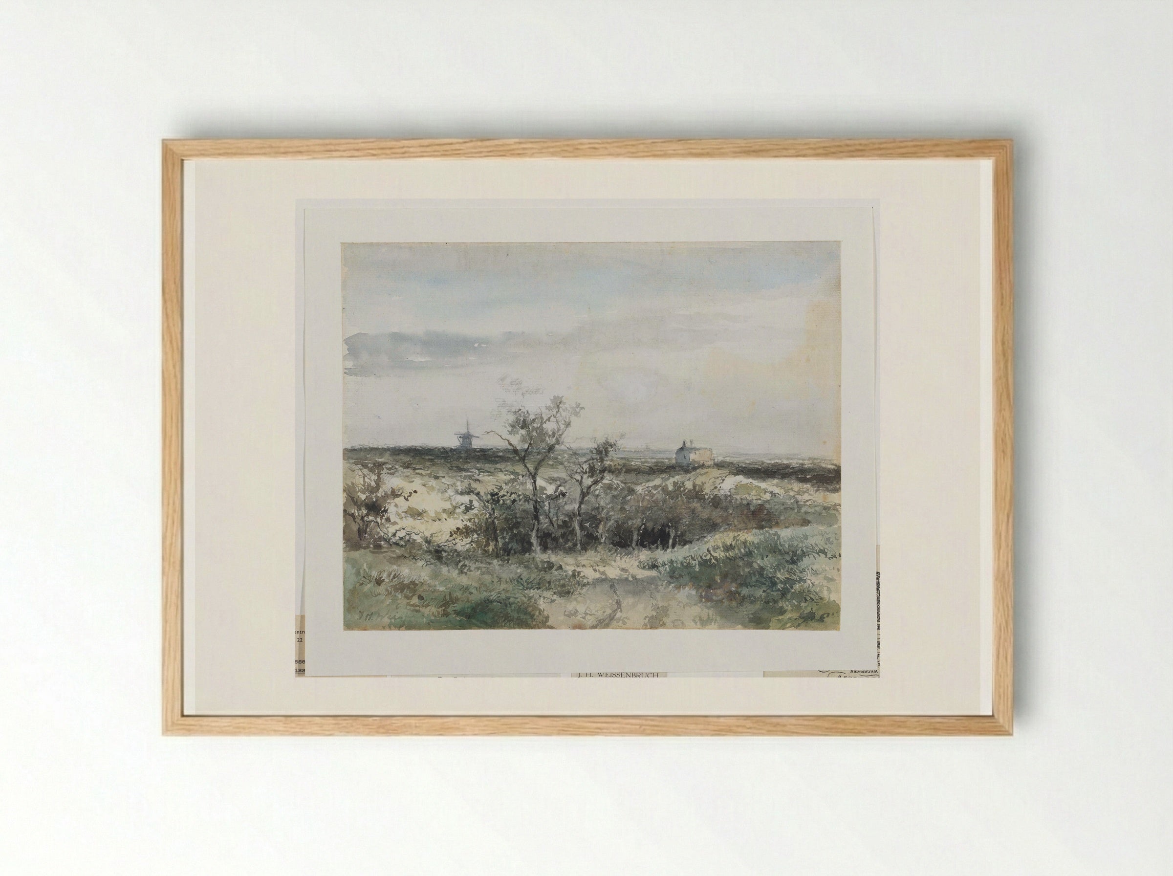 Gezicht op het Dekkersduin, met oude gasfabriek en molen in het verschiet - Johan Hendrik Weissenbruch - Framed Print Wood